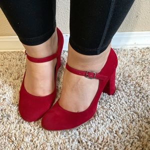 Red Faux Suede Heels